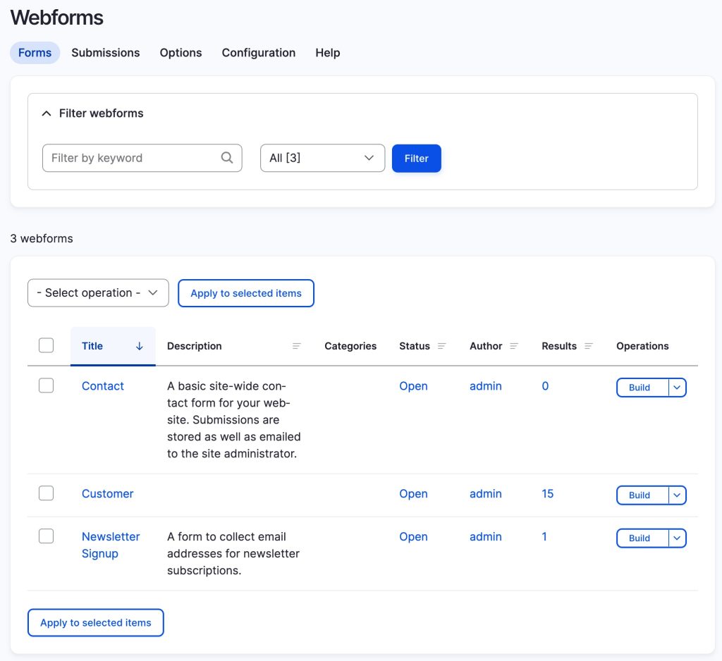 webform listing